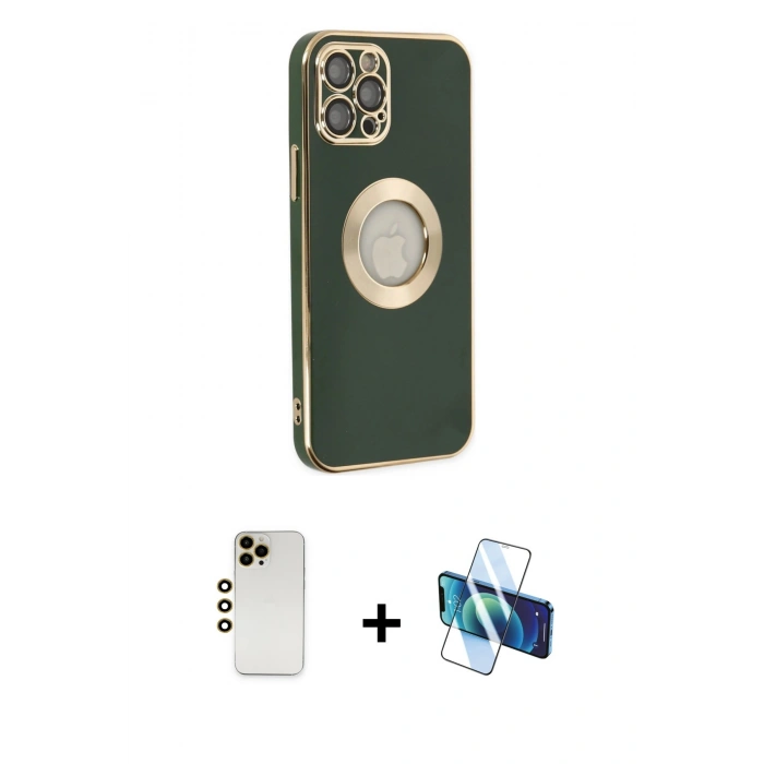 MARSİLYAN™- iPhone 12 Pro Max Kılıf İz Form Serisi - Siyah 3D Antistatik Cam Ekran Koruyucu + Shine Kamera Lens - GD