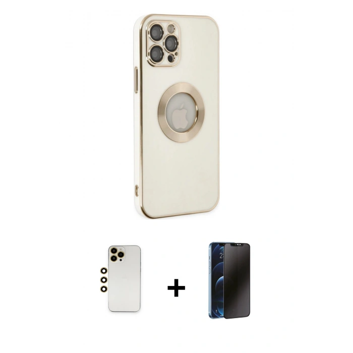 MARSİLYAN™- iPhone 12 Pro Max Kılıf İz Form Serisi - Siyah 3D Antistatik Hayalet Cam Ekran Koruyucu + Shine Kamera Lens - GD