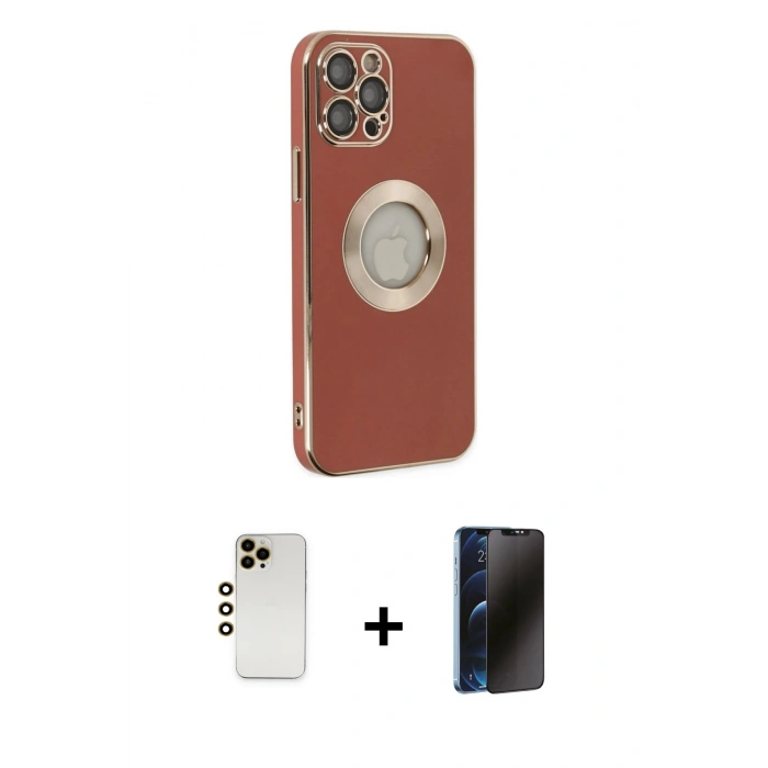 MARSİLYAN™- iPhone 12 Pro Max Kılıf İz Form Serisi - Siyah 3D Antistatik Hayalet Cam Ekran Koruyucu + Shine Kamera Lens - GD