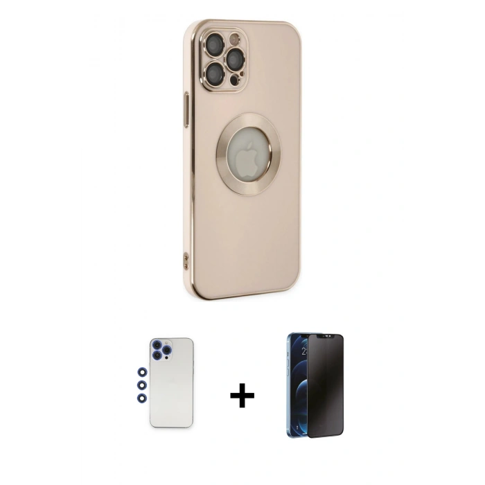 MARSİLYAN™- iPhone 12 Pro Max Kılıf İz Form Serisi - Siyah 3D Antistatik Hayalet Cam Ekran Koruyucu + Shine Kamera Lens - LT