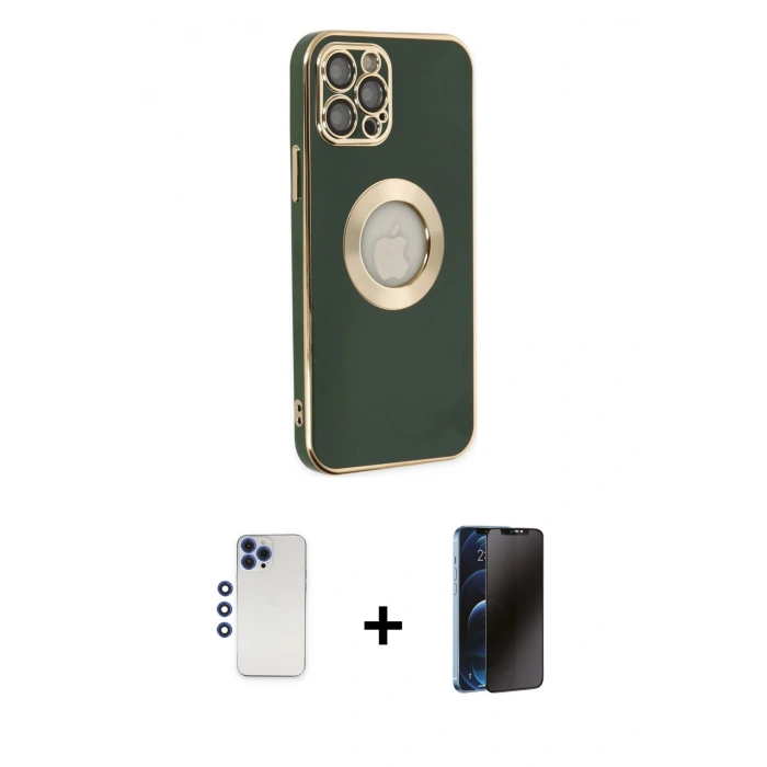 MARSİLYAN™- iPhone 12 Pro Max Kılıf İz Form Serisi - Siyah 3D Antistatik Hayalet Cam Ekran Koruyucu + Shine Kamera Lens - LT