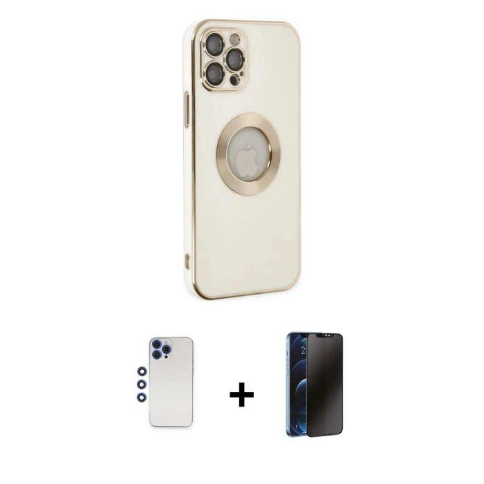 MARSİLYAN™- iPhone 12 Pro Max Kılıf İz Form Serisi - Siyah 3D Antistatik Hayalet Cam Ekran Koruyucu + Shine Kamera Lens - LT