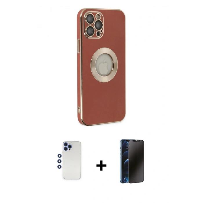 MARSİLYAN™- iPhone 12 Pro Max Kılıf İz Form Serisi - Siyah 3D Antistatik Hayalet Cam Ekran Koruyucu + Shine Kamera Lens - LT