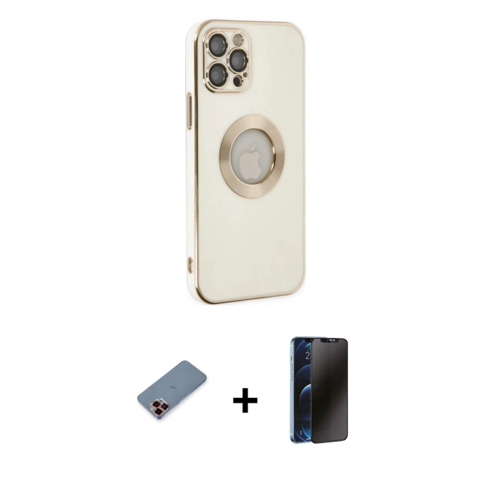 MARSİLYAN™- iPhone 12 Pro Max Kılıf İz Form Serisi - Siyah 3D Antistatik Hayalet Cam Ekran Koruyucu + Metal Kamera Lens Koruma Cam - KI