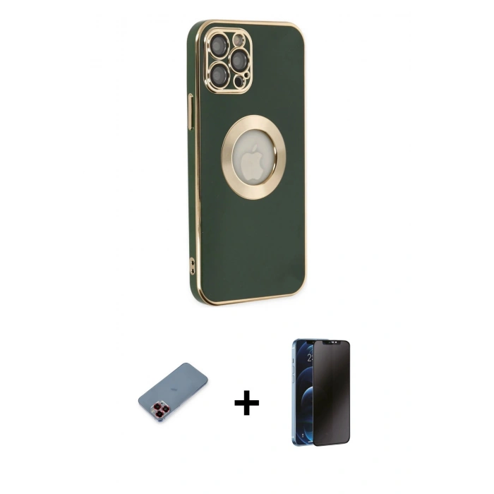 MARSİLYAN™- iPhone 12 Pro Max Kılıf İz Form Serisi - Siyah 3D Antistatik Hayalet Cam Ekran Koruyucu + Metal Kamera Lens Koruma Cam - KI