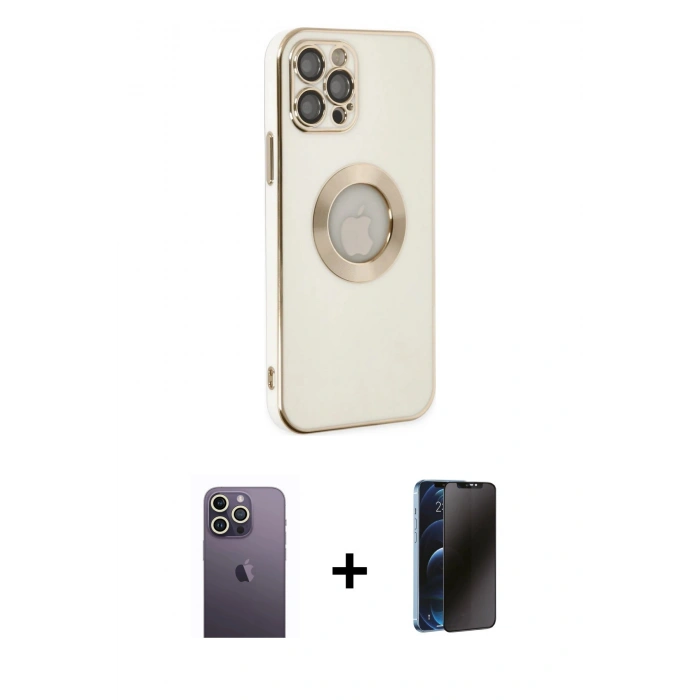 MARSİLYAN™- iPhone 12 Pro Max Kılıf İz Form Serisi - Siyah 3D Antistatik Hayalet Cam Ekran Koruyucu + Neon Fosforlu Kamera Lens - BZ