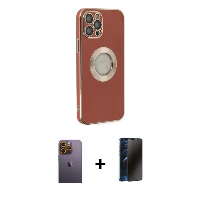 MARSİLYAN™- iPhone 12 Pro Max Kılıf İz Form Serisi - Siyah 3D Antistatik Hayalet Cam Ekran Koruyucu + Neon Fosforlu Kamera Lens - SI