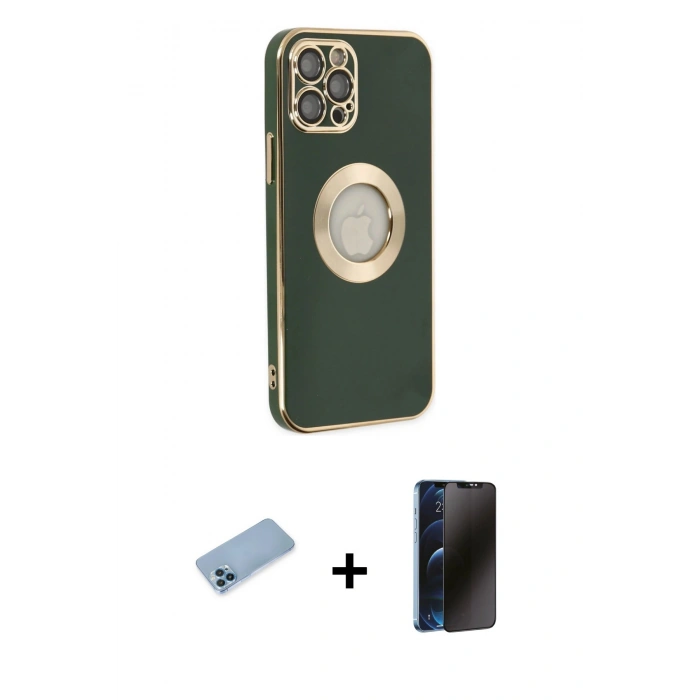 MARSİLYAN™- iPhone 12 Pro Max Kılıf İz Form Serisi - Siyah 3D Antistatik Hayalet Cam Ekran Koruyucu + Shine Kamera Lens Koruma Cam - MI