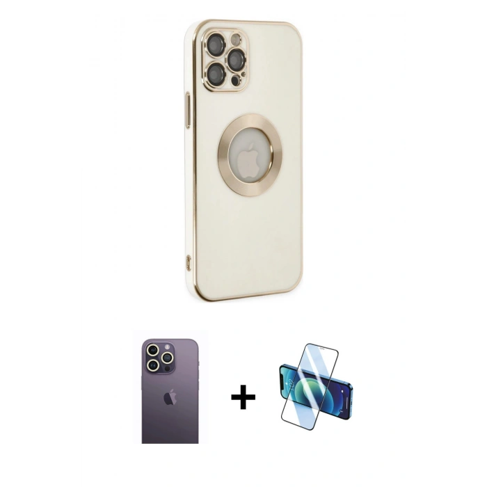 MARSİLYAN™- iPhone 12 Pro Max Kılıf İz Form Serisi - Siyah 3D Antistatik Seramik Nano Ekran Koruyucu + Neon Fosforlu Kamera Lens - BZ