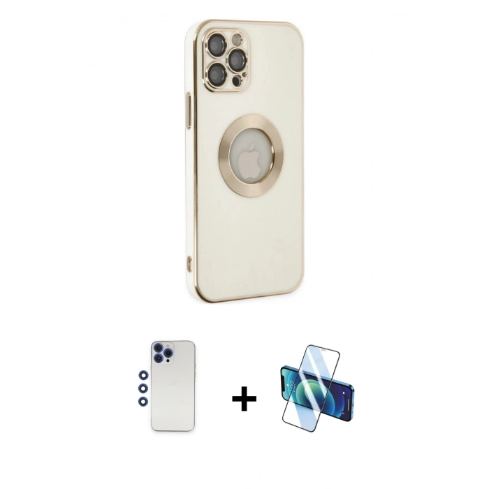 MARSİLYAN™- iPhone 12 Pro Max Kılıf İz Form Serisi - Siyah 3D Antistatik Seramik Nano Ekran Koruyucu + Shine Kamera Lens - LT