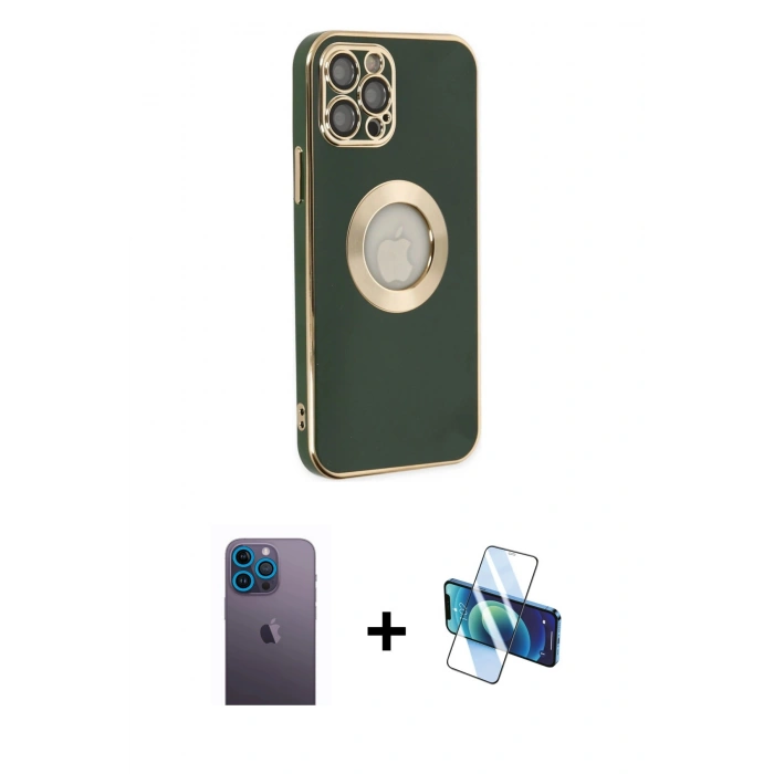 MARSİLYAN™- iPhone 12 Pro Max Kılıf İz Form Serisi - Siyah 3D Antistatik Seramik Nano Ekran Koruyucu + Neon Fosforlu Kamera Lens - MI