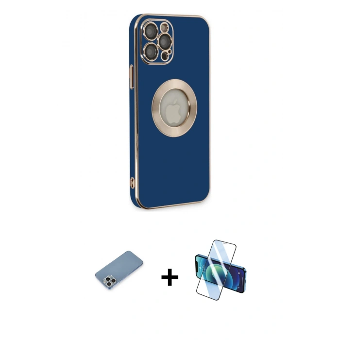 MARSİLYAN™- iPhone 12 Pro Max Kılıf İz Form Serisi - Siyah 3D Antistatik Seramik Nano Ekran Koruyucu + Shine Kamera Lens Koruma Cam - GS