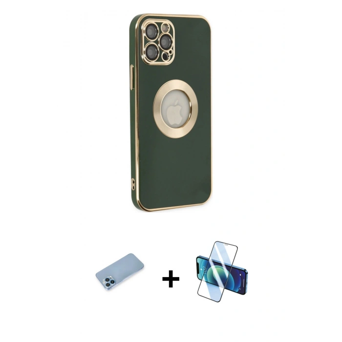 MARSİLYAN™- iPhone 12 Pro Max Kılıf İz Form Serisi - Siyah 3D Antistatik Seramik Nano Ekran Koruyucu + Shine Kamera Lens Koruma Cam - MI