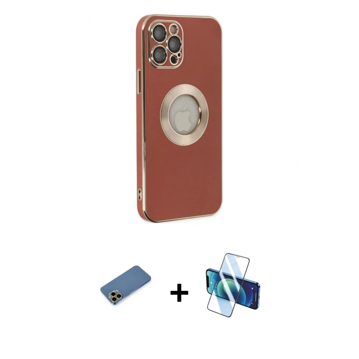 MARSİLYAN™- iPhone 12 Pro Max Kılıf İz Form Serisi - Siyah 3D Antistatik Seramik Nano Ekran Koruyucu + Shine Kamera Lens Koruma Cam - GD