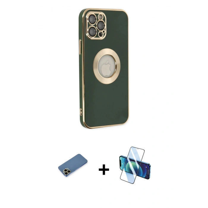 MARSİLYAN™- iPhone 12 Pro Max Kılıf İz Form Serisi - Siyah 3D Antistatik Seramik Nano Ekran Koruyucu + Shine Kamera Lens Koruma Cam - GD