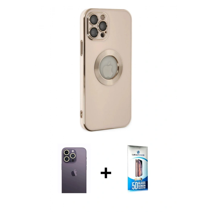 MARSİLYAN™- iPhone 12 Pro Max Kılıf İz Form Serisi - Siyah 5D Eko Cam Ekran Koruyucu + Neon Fosforlu Kamera Lens - BZ