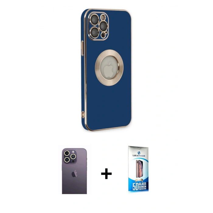 MARSİLYAN™- iPhone 12 Pro Max Kılıf İz Form Serisi - Siyah 5D Eko Cam Ekran Koruyucu + Neon Fosforlu Kamera Lens - BZ