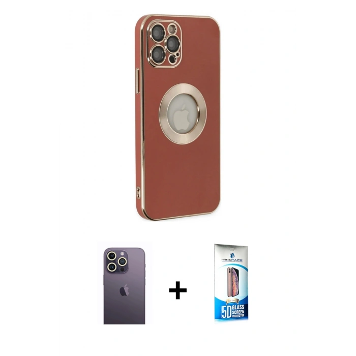 MARSİLYAN™- iPhone 12 Pro Max Kılıf İz Form Serisi - Siyah 5D Eko Cam Ekran Koruyucu + Neon Fosforlu Kamera Lens - BZ