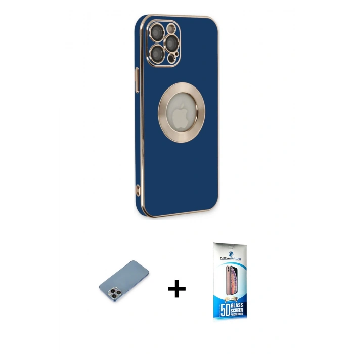 MARSİLYAN™- iPhone 12 Pro Max Kılıf İz Form Serisi - Siyah 5D Eko Cam Ekran Koruyucu + Shine Kamera Lens Koruma Cam - GI
