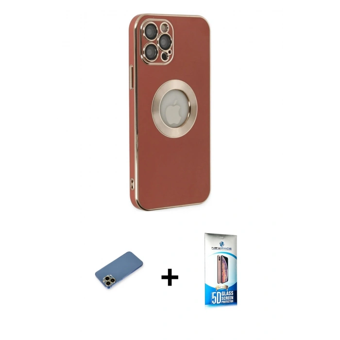 MARSİLYAN™- iPhone 12 Pro Max Kılıf İz Form Serisi - Siyah 5D Eko Cam Ekran Koruyucu + Shine Kamera Lens Koruma Cam - GD