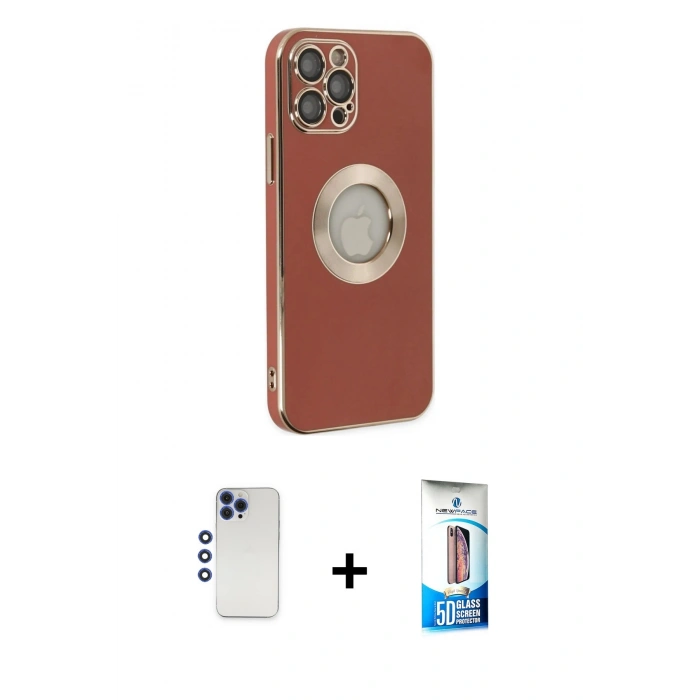 MARSİLYAN™- iPhone 12 Pro Max Kılıf İz Form Serisi - Siyah 5D Eko Cam Ekran Koruyucu + Shine Kamera Lens - LT