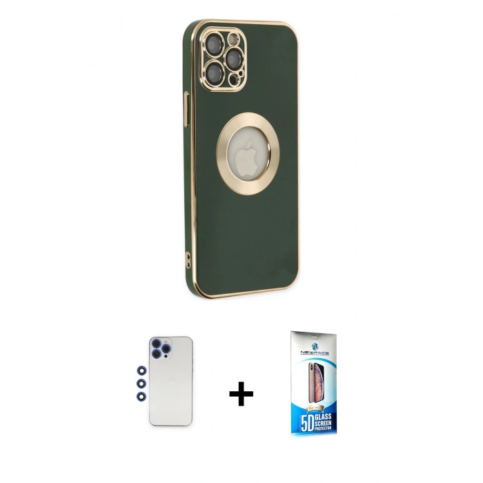 MARSİLYAN™- iPhone 12 Pro Max Kılıf İz Form Serisi - Siyah 5D Eko Cam Ekran Koruyucu + Shine Kamera Lens - LT