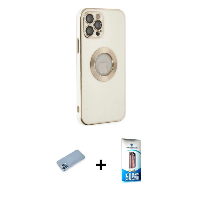MARSİLYAN™- iPhone 12 Pro Max Kılıf İz Form Serisi - Siyah 5D Eko Cam Ekran Koruyucu + Shine Kamera Lens Koruma Cam - MI