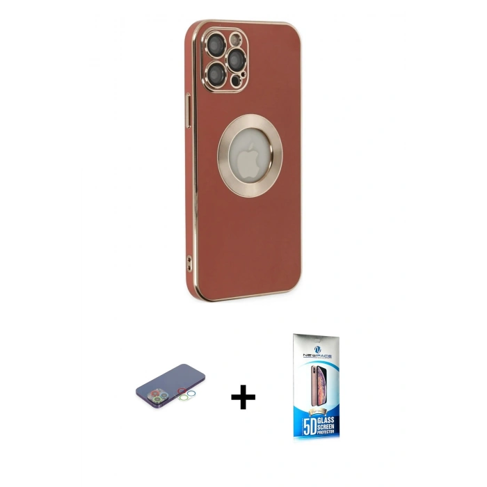 MARSİLYAN™- iPhone 12 Pro Max Kılıf İz Form Serisi - Siyah 5D Eko Cam Ekran Koruyucu + Renkli Kamera Lens Koruma Cam - MI