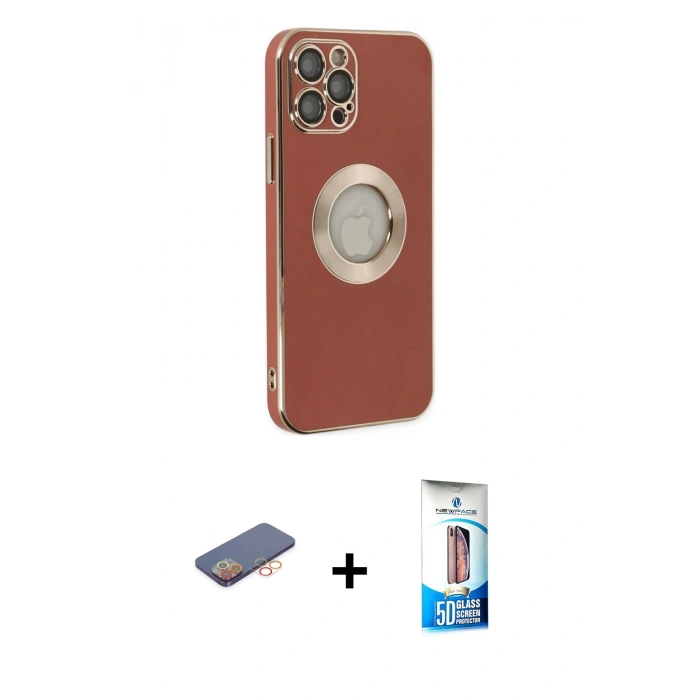 MARSİLYAN™- iPhone 12 Pro Max Kılıf İz Form Serisi - Siyah 5D Eko Cam Ekran Koruyucu + Renkli Kamera Lens Koruma Cam - TU
