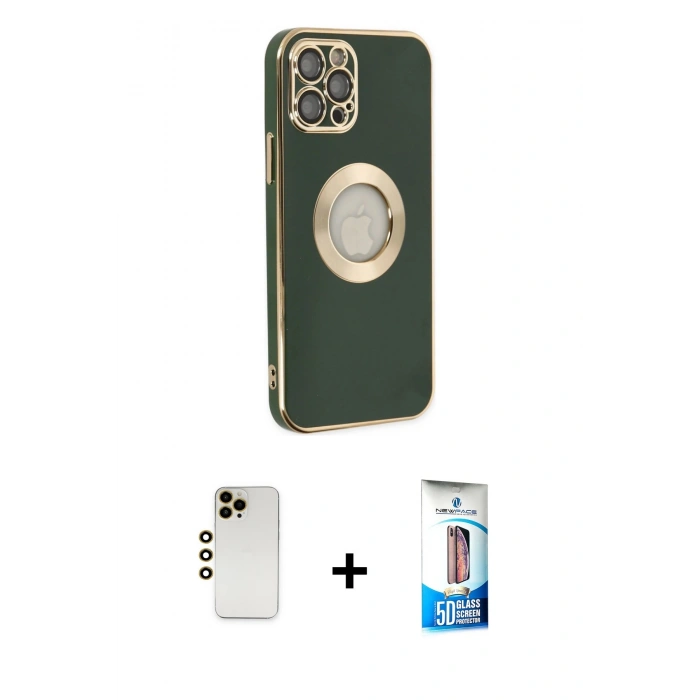 MARSİLYAN™- iPhone 12 Pro Max Kılıf İz Form Serisi - Siyah 5D Eko Cam Ekran Koruyucu + Shine Kamera Lens - GD