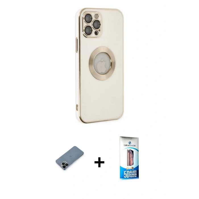 MARSİLYAN™- iPhone 12 Pro Max Kılıf İz Form Serisi - Siyah 5D Eko Cam Ekran Koruyucu + Shine Kamera Lens Koruma Cam - SH