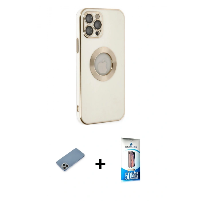MARSİLYAN™- iPhone 12 Pro Max Kılıf İz Form Serisi - Siyah 5D Eko Cam Ekran Koruyucu + Shine Kamera Lens Koruma Cam - GS