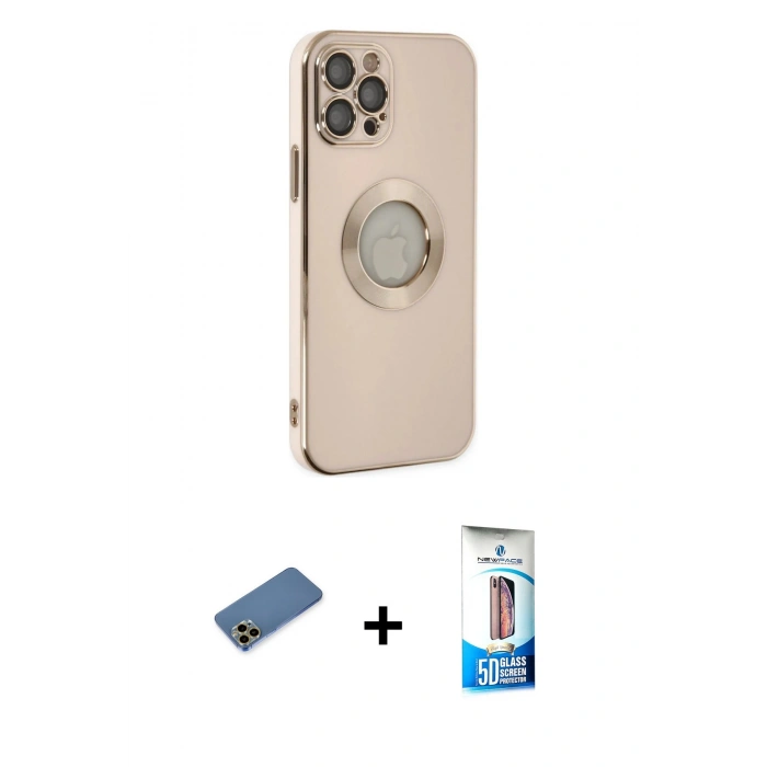 MARSİLYAN™- iPhone 12 Pro Max Kılıf İz Form Serisi - Siyah 5D Eko Cam Ekran Koruyucu + Shine Kamera Lens Koruma Cam - GD