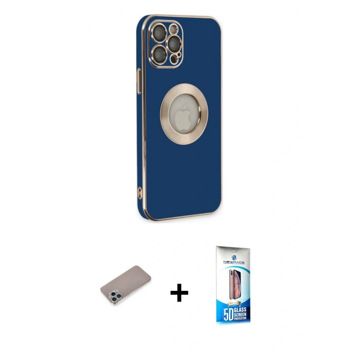 MARSİLYAN™- iPhone 12 Pro Max Kılıf İz Form Serisi - Siyah 5D Eko Cam Ekran Koruyucu + Shine Kamera Lens Koruma Cam - SABE