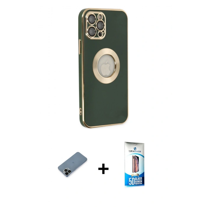MARSİLYAN™- iPhone 12 Pro Max Kılıf İz Form Serisi - Siyah 5D Eko Cam Ekran Koruyucu + Shine Kamera Lens Koruma Cam - SH