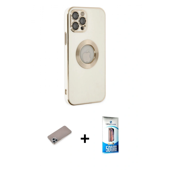 MARSİLYAN™- iPhone 12 Pro Max Kılıf İz Form Serisi - Siyah 5D Eko Cam Ekran Koruyucu + Shine Kamera Lens Koruma Cam - SABE