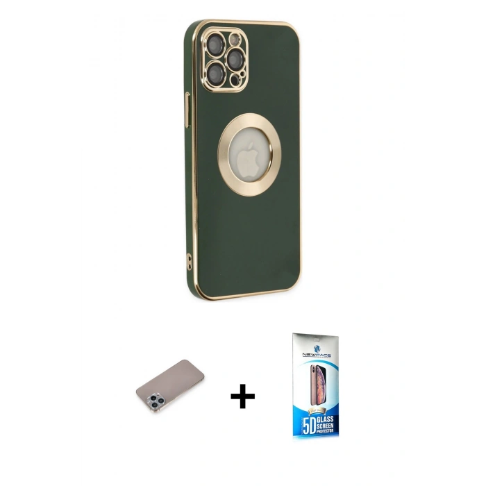 MARSİLYAN™- iPhone 12 Pro Max Kılıf İz Form Serisi - Siyah 5D Eko Cam Ekran Koruyucu + Shine Kamera Lens Koruma Cam - SABE