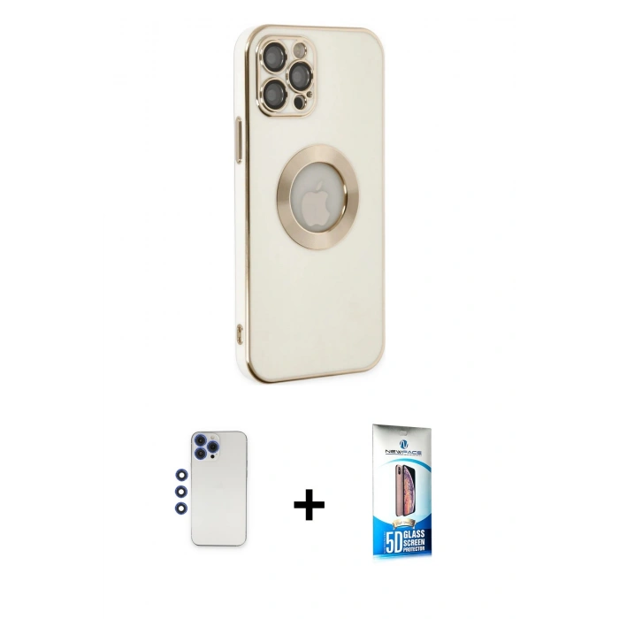 MARSİLYAN™- iPhone 12 Pro Max Kılıf İz Form Serisi - Siyah 5D Eko Cam Ekran Koruyucu + Shine Kamera Lens - LT