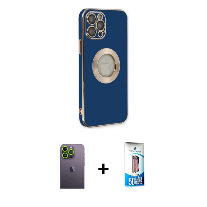 MARSİLYAN™- iPhone 12 Pro Max Kılıf İz Form Serisi - Siyah 5D Eko Cam Ekran Koruyucu + Yeşil Neon Fosforlu Kamera Lens