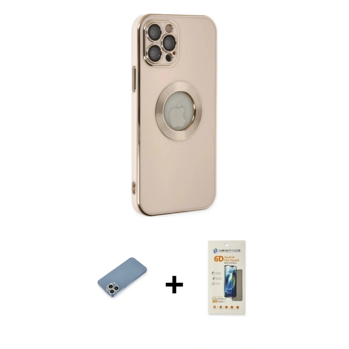 MARSİLYAN™- iPhone 12 Pro Max Kılıf İz Form Serisi - Siyah 6D Mat Seramik Hayalet Nano Ekran Koruyucu + Shine Kamera Lens Koruma Cam - GS