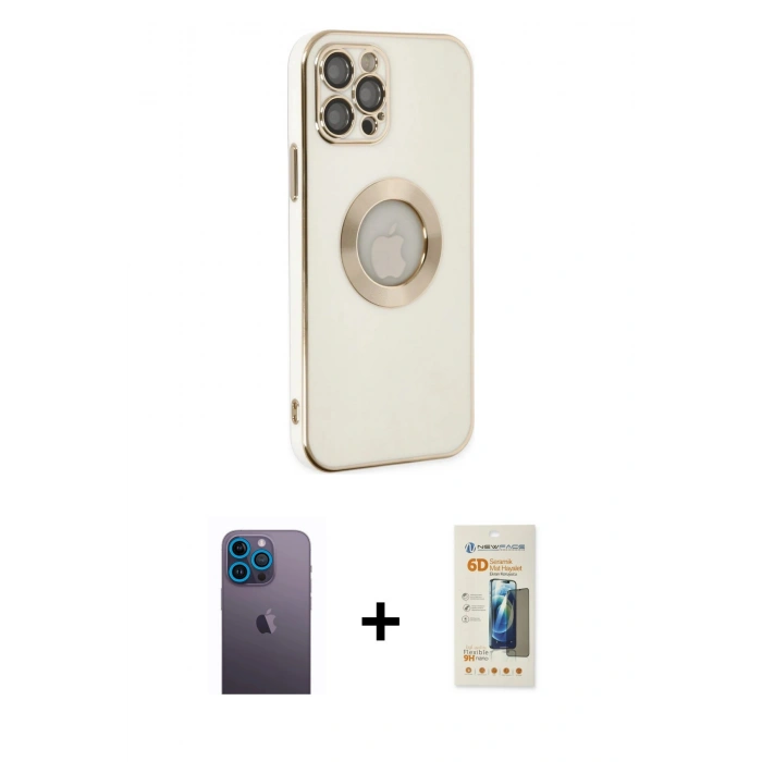 MARSİLYAN™- iPhone 12 Pro Max Kılıf İz Form Serisi - Siyah 6D Mat Seramik Hayalet Nano Ekran Koruyucu + Neon Fosforlu Kamera Lens - MI