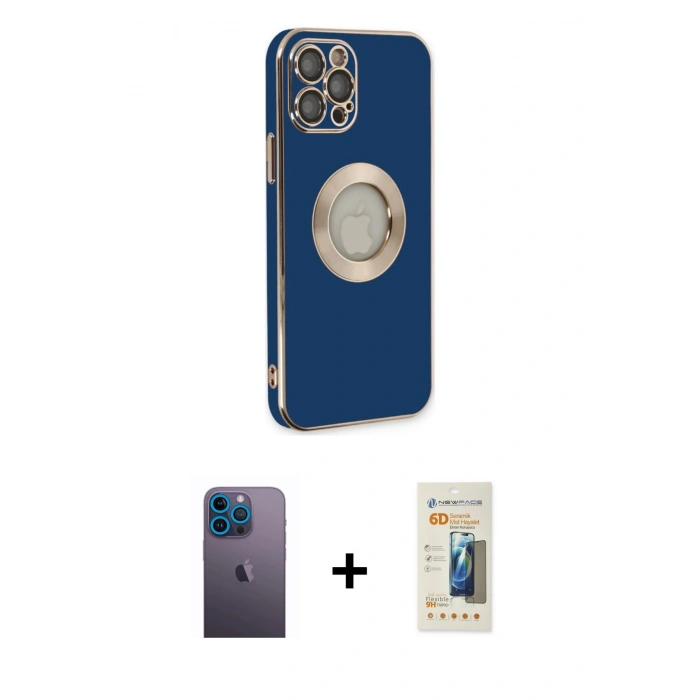 MARSİLYAN™- iPhone 12 Pro Max Kılıf İz Form Serisi - Siyah 6D Mat Seramik Hayalet Nano Ekran Koruyucu + Neon Fosforlu Kamera Lens - MI