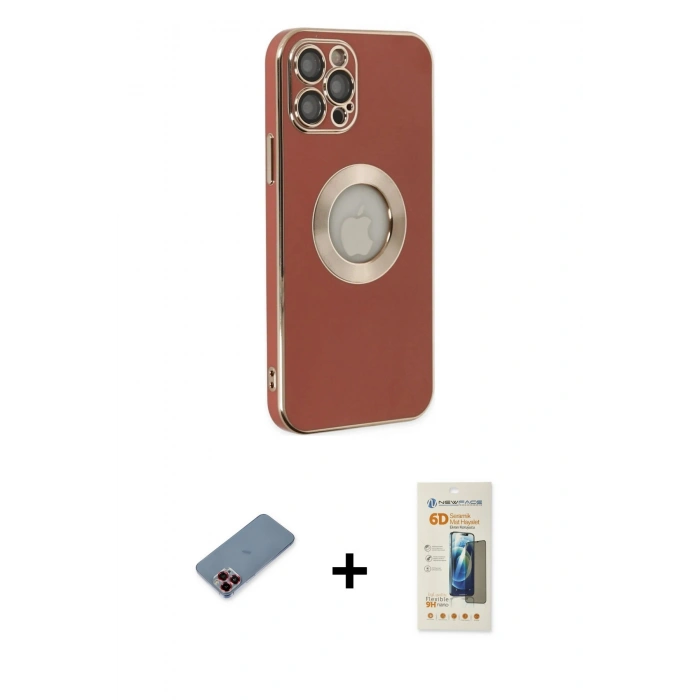 MARSİLYAN™- iPhone 12 Pro Max Kılıf İz Form Serisi - Siyah 6D Mat Seramik Hayalet Nano Ekran Koruyucu + Metal Kamera Lens Koruma Cam - KI