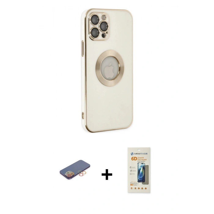 MARSİLYAN™- iPhone 12 Pro Max Kılıf İz Form Serisi - Siyah 6D Mat Seramik Hayalet Nano Ekran Koruyucu + Renkli Kamera Lens Koruma Cam - TU