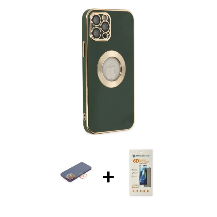 MARSİLYAN™- iPhone 12 Pro Max Kılıf İz Form Serisi - Siyah 6D Mat Seramik Hayalet Nano Ekran Koruyucu + Renkli Kamera Lens Koruma Cam - TU