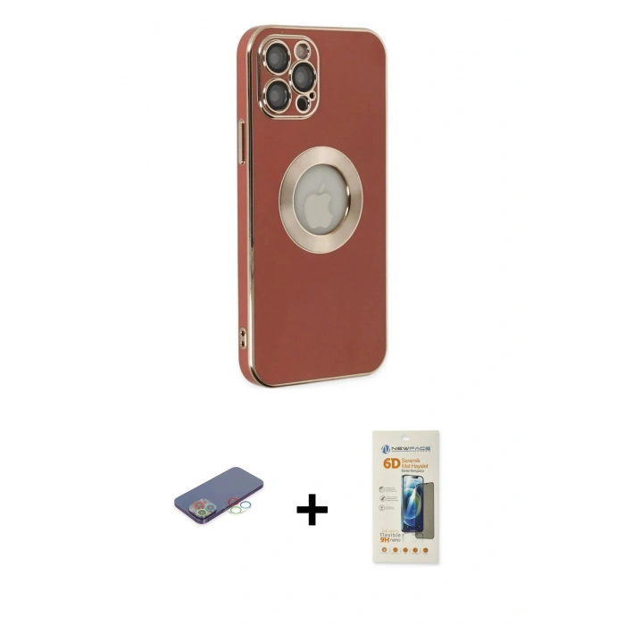MARSİLYAN™- iPhone 12 Pro Max Kılıf İz Form Serisi - Siyah 6D Mat Seramik Hayalet Nano Ekran Koruyucu + Renkli Kamera Lens Koruma Cam - MI