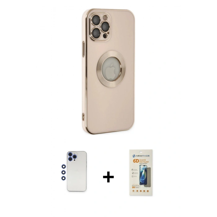 MARSİLYAN™- iPhone 12 Pro Max Kılıf İz Form Serisi - Siyah 6D Mat Seramik Hayalet Nano Ekran Koruyucu + Shine Kamera Lens - LT
