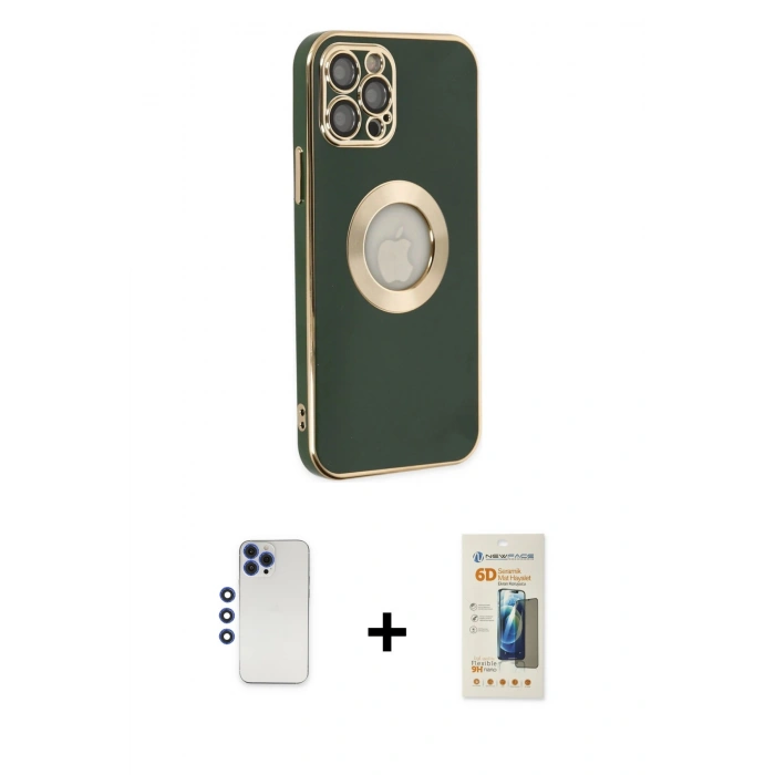 MARSİLYAN™- iPhone 12 Pro Max Kılıf İz Form Serisi - Siyah 6D Mat Seramik Hayalet Nano Ekran Koruyucu + Shine Kamera Lens - LT