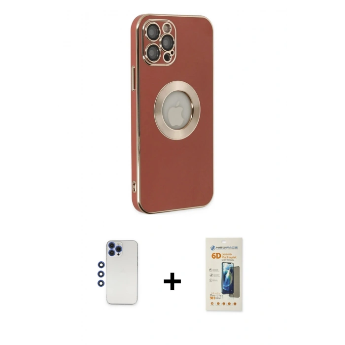 MARSİLYAN™- iPhone 12 Pro Max Kılıf İz Form Serisi - Siyah 6D Mat Seramik Hayalet Nano Ekran Koruyucu + Shine Kamera Lens - LT