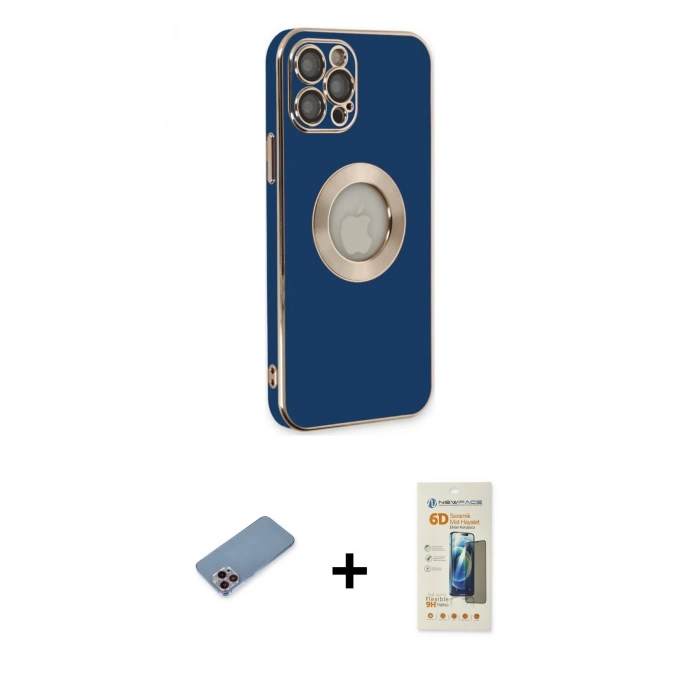 MARSİLYAN™- iPhone 12 Pro Max Kılıf İz Form Serisi - Siyah 6D Mat Seramik Hayalet Nano Ekran Koruyucu + Shine Kamera Lens Koruma Cam - PE
